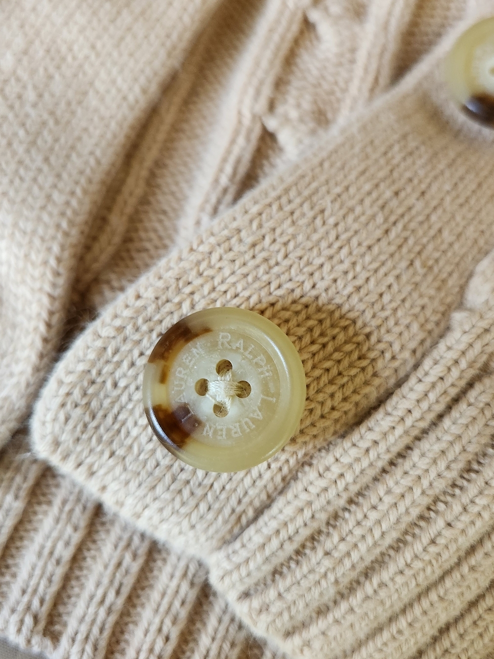 Lauren Ralph Lauren Cream Cable-Knit Shawl Collar Cardigan - Picture 13 of 13
